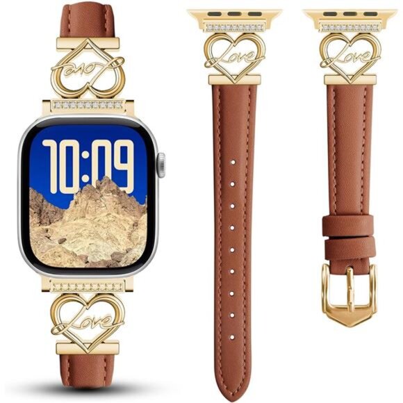 NEW Brown/Gold Leather Apple Watch Band - Picture 1 of 5